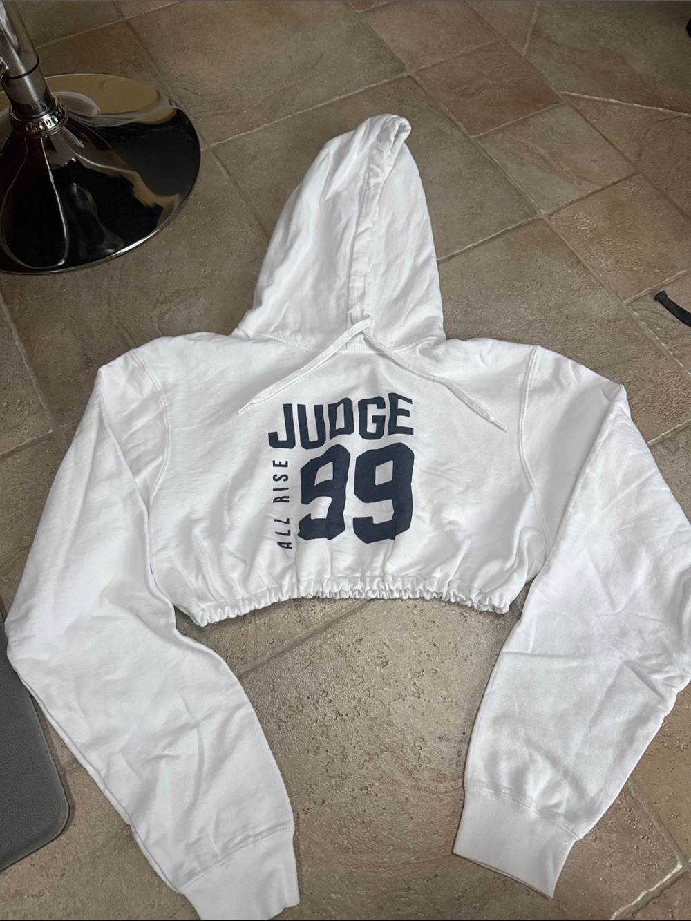 White 'Judge 99' Cropped Hoodie